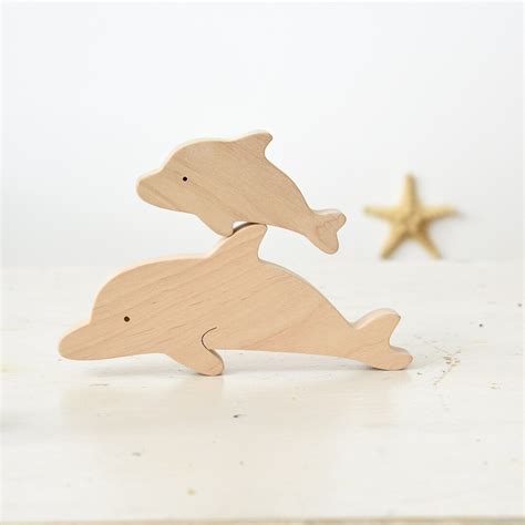 Wooden Dolphin Family Figurines Mother Dolphin and Baby - Etsy