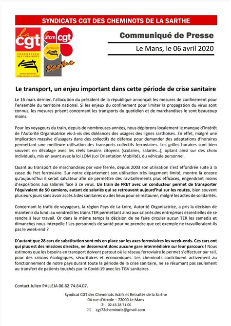 Communiqué De Presse Du 06 Avril 2020 Le Transport Un Enjeu Important