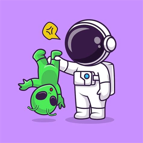 Bonito astronauta pegando alien cartoon ícone ilustração vetorial ícone