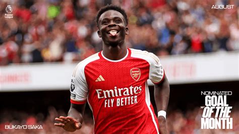 Saka nominated for August's PL Goal of the Month | News | Arsenal.com