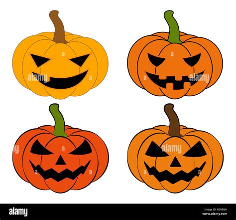 Halloween Pumpkin Vector Illustration Set Jack O Lantern Isolated On White Background Scary