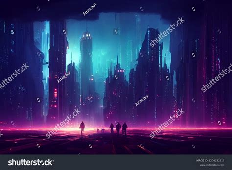 Cyberpunk City Digital Art Illustration Stock Illustration 2204232517 ...