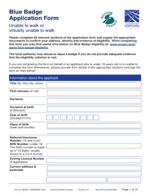 Fillable Online Blue Badge Application Form West Dunbartonshire