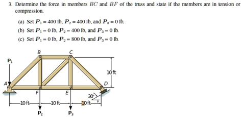 SOLVED 3 Determine The Force In Members BC And BF Of The Truss And