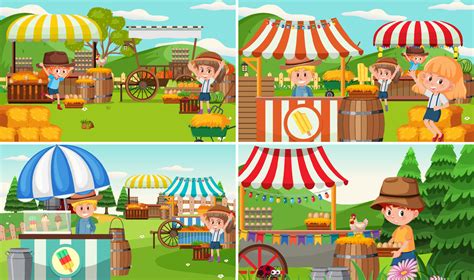 Flea market scene in cartoon style 6412323 Vector Art at Vecteezy