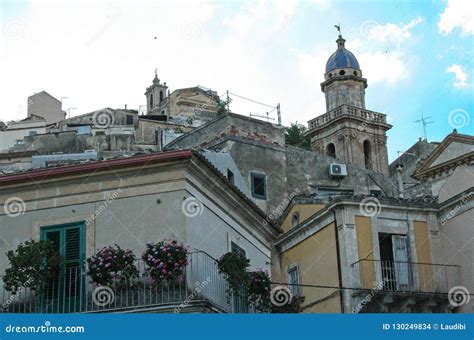 Modica stock photo. Image of basilica, cityscape, bougainvillea - 130249834