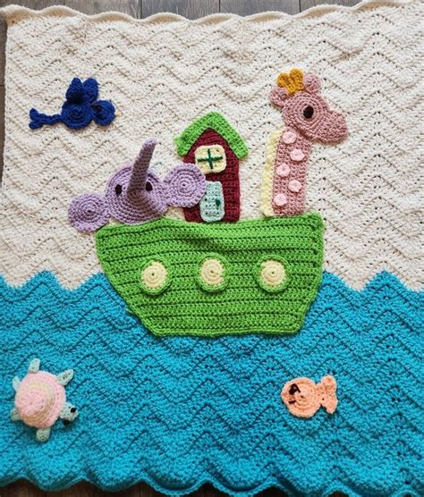 Hand Crocheted 3d Ocean Noahs Ark Baby Blanket Afghan Etsy