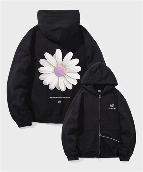 Musinsa Elimeno El Daisy Overfit Way Sweat Hooded Zip Up Black