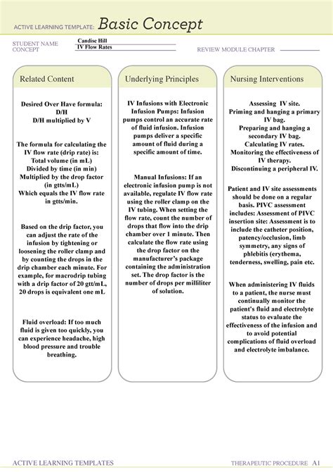 IV FLOW RATE Concept Sheet PHARM 2 STUDENT NAME CONCEPT REVIEW