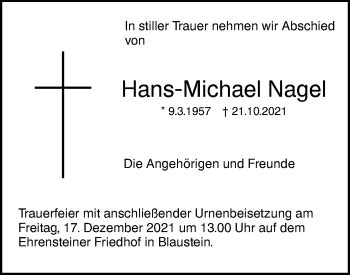 Traueranzeigen Von Hans Michael Nagel S Dwest Presse Trauer