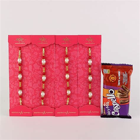 Buy Send 4 White N Pearl Rakhi With Crispello Chocolate Mp Online FNP