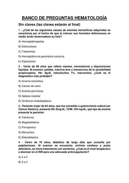 Resúmenes de Preguntas de hematología Descarga apuntes de Preguntas