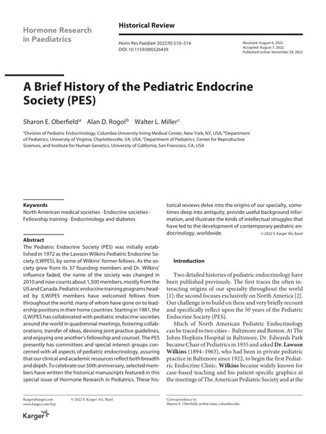 Pdf A Brief History Of The Pediatric Endocrine Society Pes