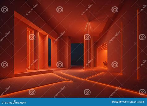 Futuristic Hallway With Neon Lights Ai Generated Stock Illustration