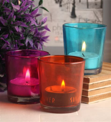 Buy Multicolour Glass Tea Light Holder Set Of 6 By Gupta Glass