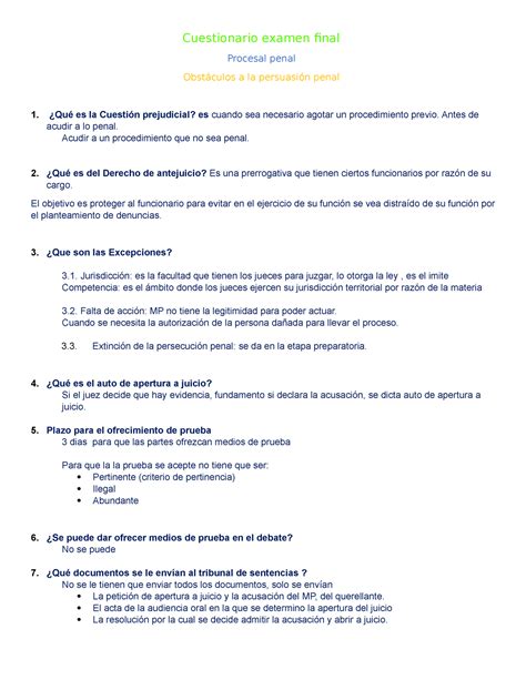 Cuestionario Examen Finalpp Cuestionario Examen Final Procesal Penal