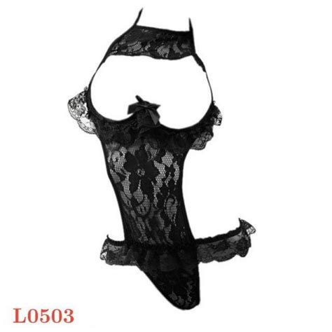 Jual L0503 Lingerie Sexy Baju Tidur Teddy Bodysuit Halterneck Hitam Transparan Open Cup Shopee