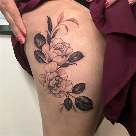 Side Thigh Rose Tattoos