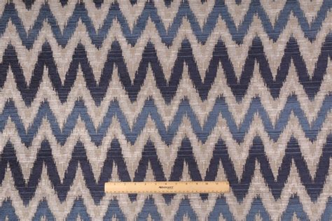 6 Yards Chevron Chenille Upholstery Fabric In Blue