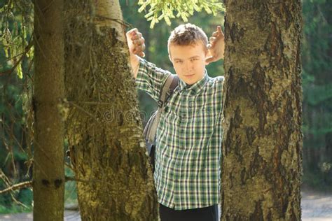 Teenager Boy Walking in the Forest Alone in the Summer Day Stock Image - Image of clothing ...