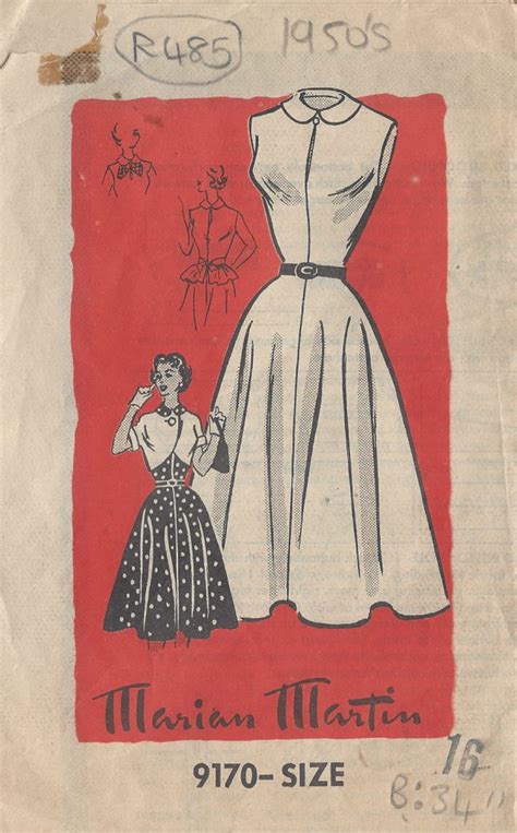 1950s Vintage Sewing Pattern DRESS BOLERO B34 R485 MARIAN MARTIN