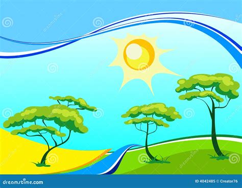 Vector Landscape With Trees And Sun Cartoon Vector | CartoonDealer.com #18877947