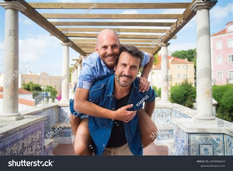 Smiling Gay Couple Balcony Two Men Stock Photo Shutterstock