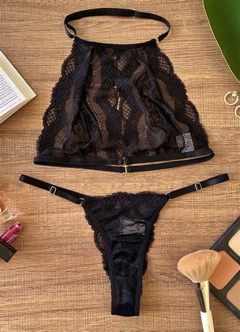 Conjunto de lingerie em renda sem bojo sutiã trapézio