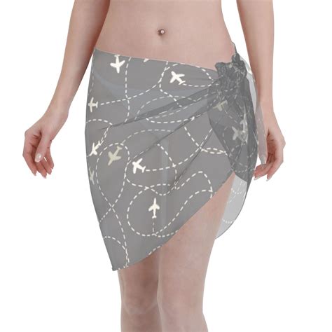 Adobk Airplane Routes Around The World Swimsuit Coverups For Women Beach Bikini Short Skirt For