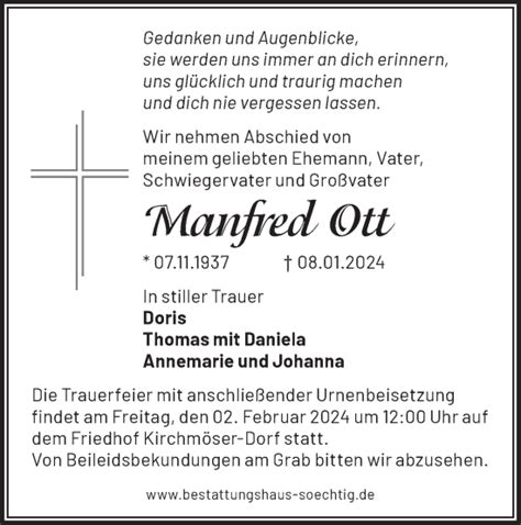 Traueranzeigen von Manfred Ott Märkische Onlinezeitung Trauerportal