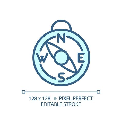 2d Pixel Perfect Blue Compass Icon Isolated Vector Editable Hiking Gear Thin Line Illustration