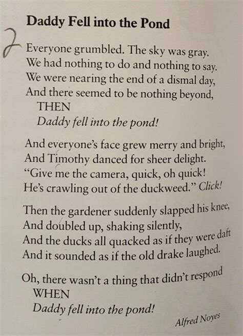 Daddy Fell Into The Pond Poem Analysis Rhysrilloholmes