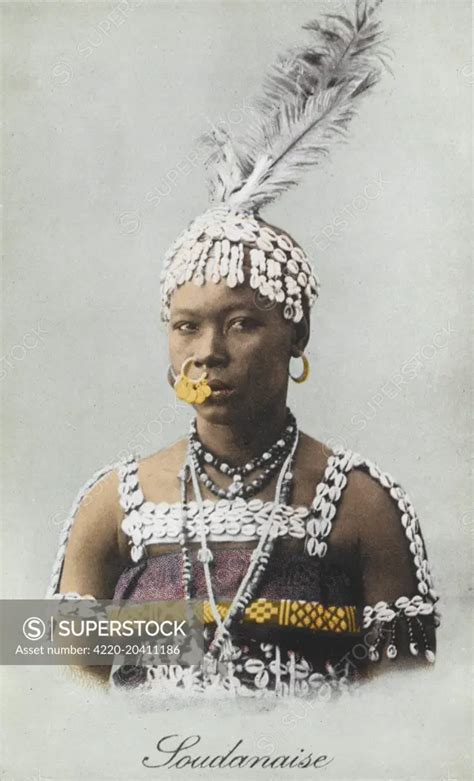 Sudanese Woman Wearing A Fantastic Decorated Nosering Headdress Made