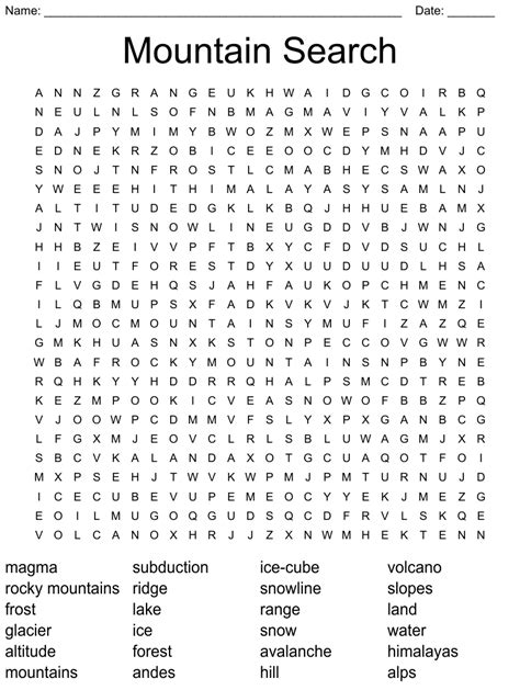 Mountain Search Word Search WordMint