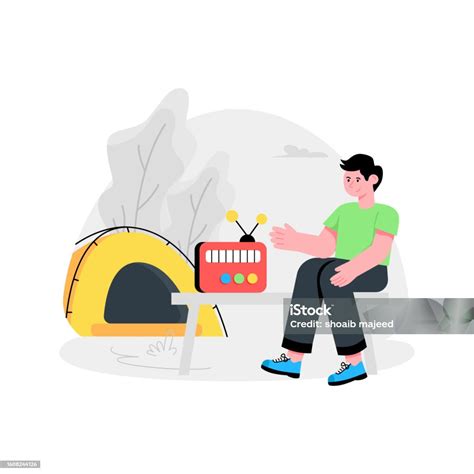 Ilustrasi Stok Man Listening To Radio While Camping Abstract Concept