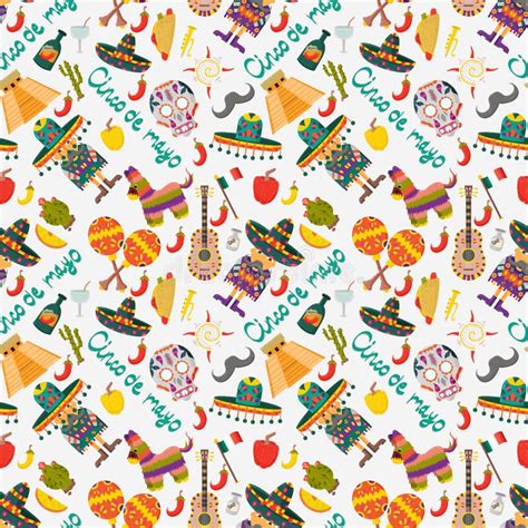 Cinco De Mayo Seamless Pattern With Traditional Mexican Symbols Stock ...