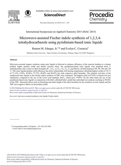 PDF Microwave Assisted Fischer Indole Synthesis Of 1 2 3 4