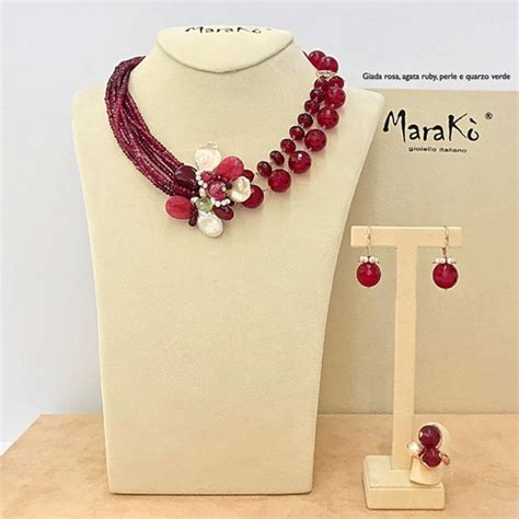 Gioielli in agata ruby e perle coltivate Floral Marakò Gioiello