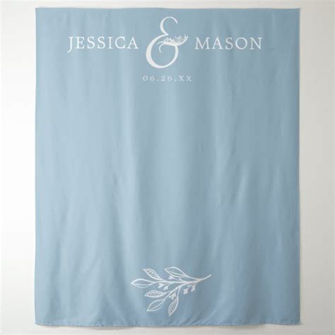 a blue wedding banner hanging on the wall