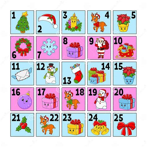 Christmas Advent Calendar With Cute Characters Santa Claus Deer