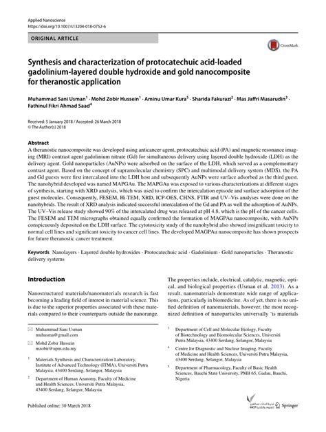 (PDF) Synthesis and characterization of protocatechuic acid-loaded gadolinium-layered double ...