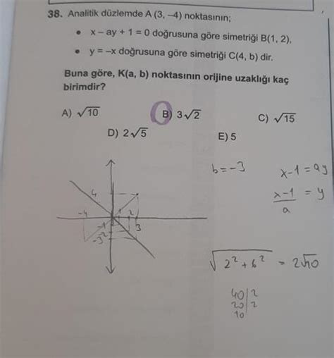 38 Analitik Düzlemde A 3 4 Noktasının X Ay Geometri