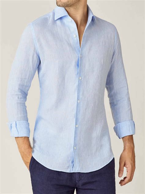 Sky Blue Classic Linen Shirt Luca Faloni