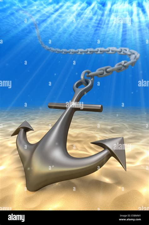 underwater anchor and volume light. Travel 3d illustration Stock Photo - Alamy