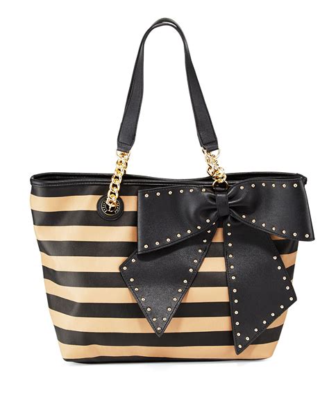 Betsey Johnson Bowlette Striped Bow Tote Bag In Black Lyst