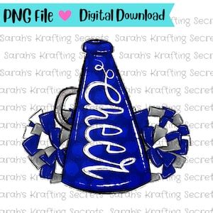 Blue & White Cheer Megaphone Pom Pom PNG Sublimation Design Cheer PNG ...