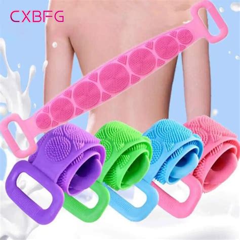 1pc Silicone Body Scrubber Shower Brush Bath Exfoliating Brush Belt Back Scrub Body Cleaner