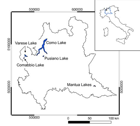 Map showing the lakes in Lombardy Region (northern Italy) investigated ...