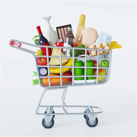 Premium Photo Shopping Cart Full Of Food Isolated On White Background