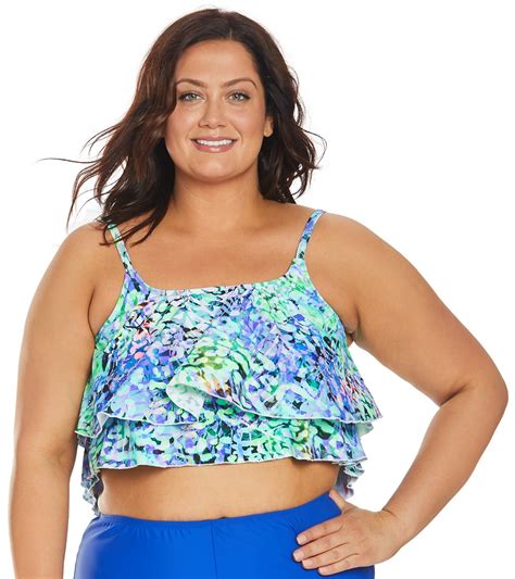 Topanga Plus Size Mastectomy Caribbean Colors Triple Tier Tankini Top